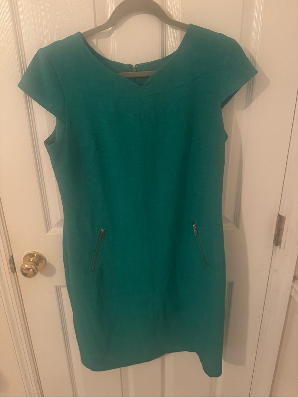 Cap-Sleeve Teal Shift Dress with Zip Pockets - Women's